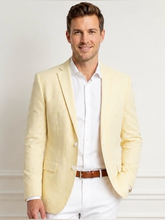 Tailorbyrd Other - TailorByrd Yellow Seersucker Stretch Sport Coat Blazer Men’s 42L Like New